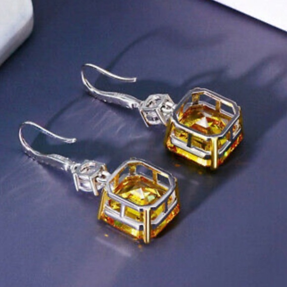 New Sterling silver Yellow Diamond Stone Earrings - Picture 4 of 8
